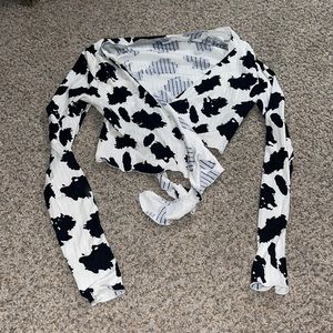 Cow print tie crop top
